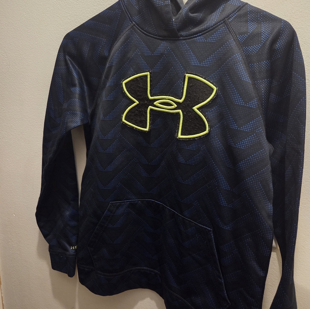 Under Armour Navy and Neon Yellow Hoodie Youth Large